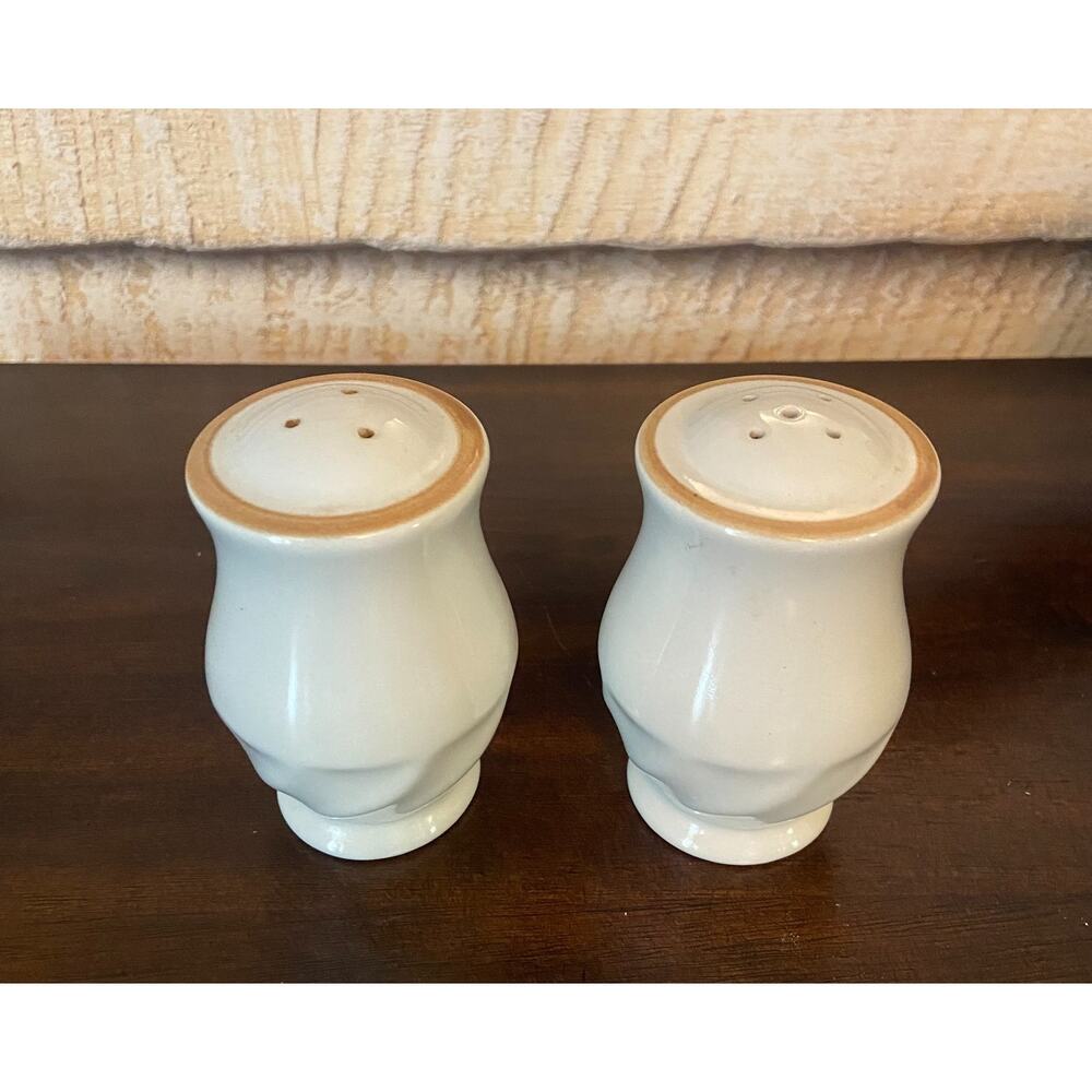 Unbranded White Porcelain Salt & Pepper Shakers, Brown Rim, 3.25"